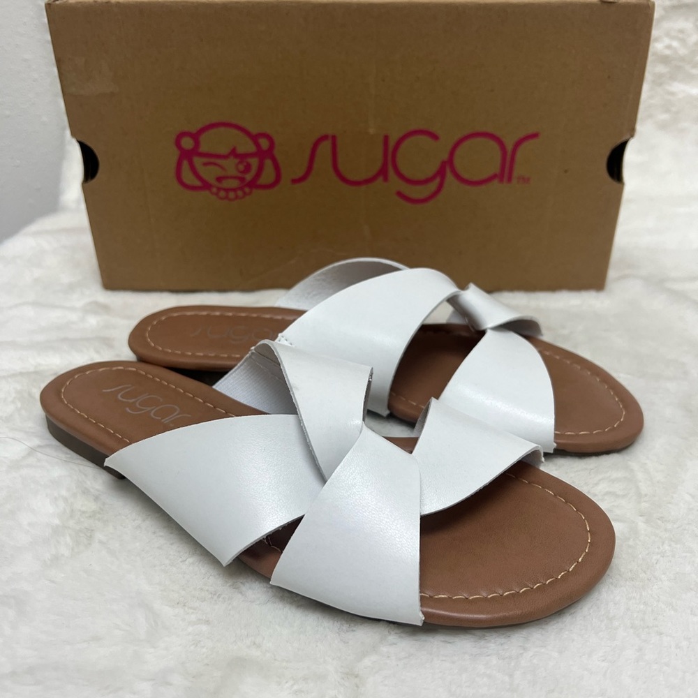 SUGAR Womens White Woven Olena Slip On Slide Sandals 7 M